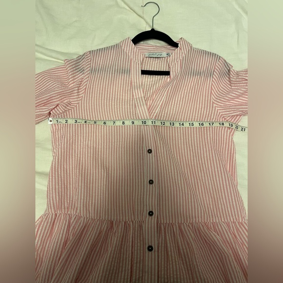 Petal & Pup Astro Pink Stripe Seersucker Babydoll Button Down Flowy Dress - Picture 10 of 14
